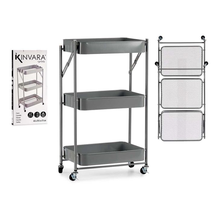 Carro 3 Alturas Plegable Gris Kinvara 29.5x78.5x45.5 cm, Acero y Plástico Carro 3 Alturas Plegable Gris Kinvara 29.5x78.5x45.5 cm, Acero y Plástico