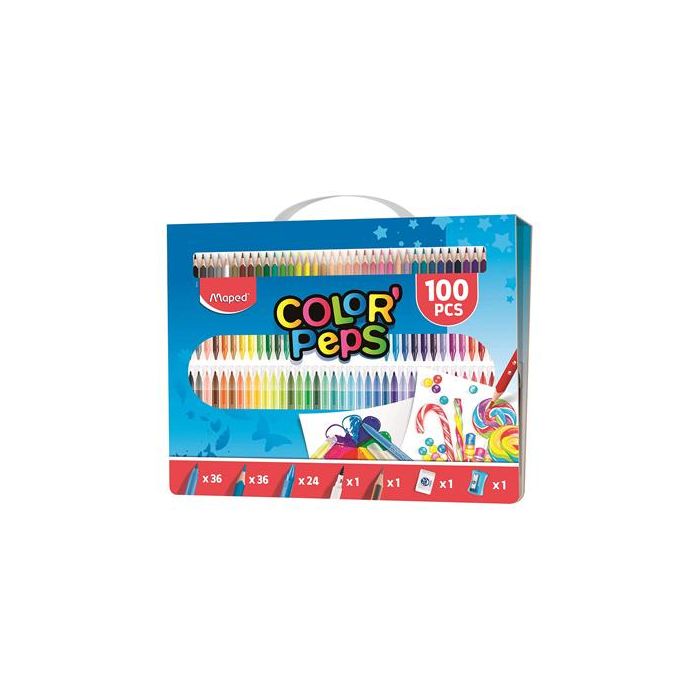 Maped Lápices De Colores Color´Peps C-Surtidos Kit 100 Piezas Para Colorear Estuche Con Asa