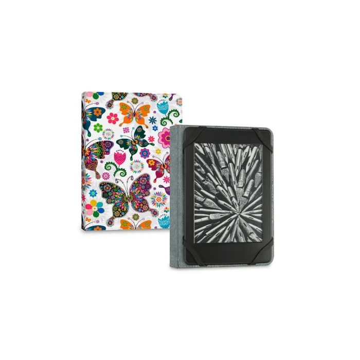 SUBBLIM SUBCUE-1EC010 Funda para libro electrónico 6" (15,2 cm) Diseño Mariposas, Plegable con Sujeción Silicona, Fibra de Carbono
