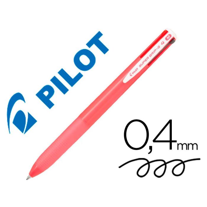 Boligrafo Pilot Super Grip G 4 Colores Retractil Sujecion De Caucho Tinta Base De Aceite Cuerpo Color Rosa 12 unidades