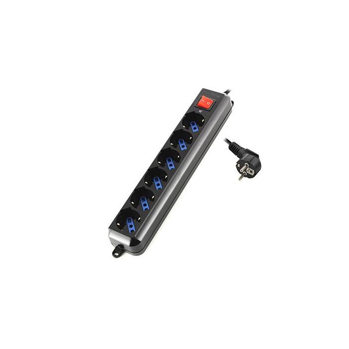Ewent EW3924 Base múltiple 6 salidas AC Tipo F con protección sobretensión, interruptor ON/OFF, cable 1.5m, 2500W, negro