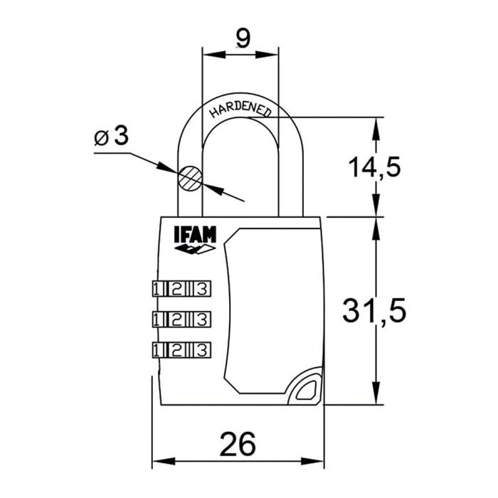 Ifam Candado C25S Zinc 26mm Arco ø3mm Combinación para Bolsas y Equipajes 3