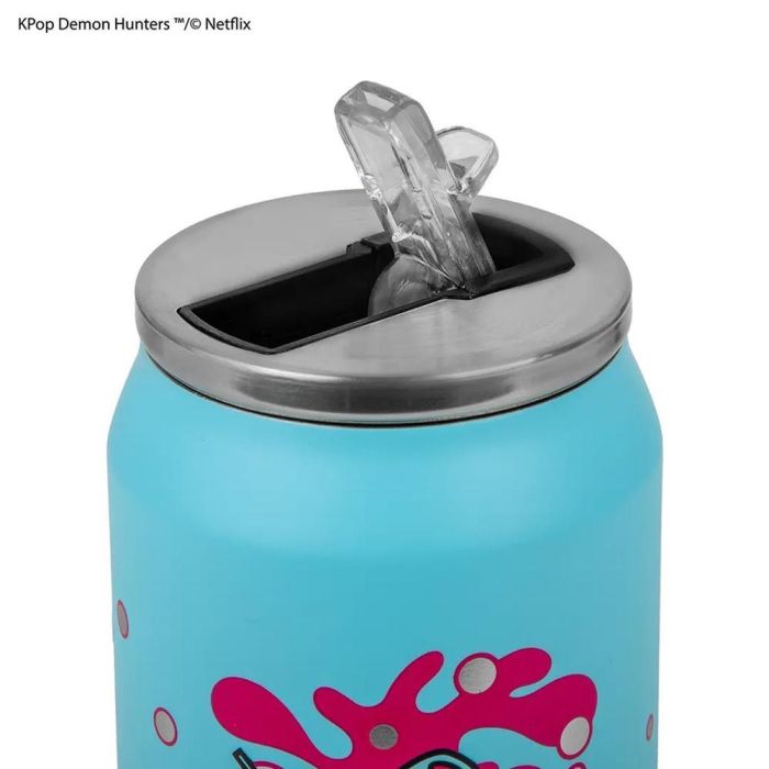 Cinereplicas KPop Demon Hunters Termo Soda Pop 400ml Lata Azul Fucsia Gris Metálico 1