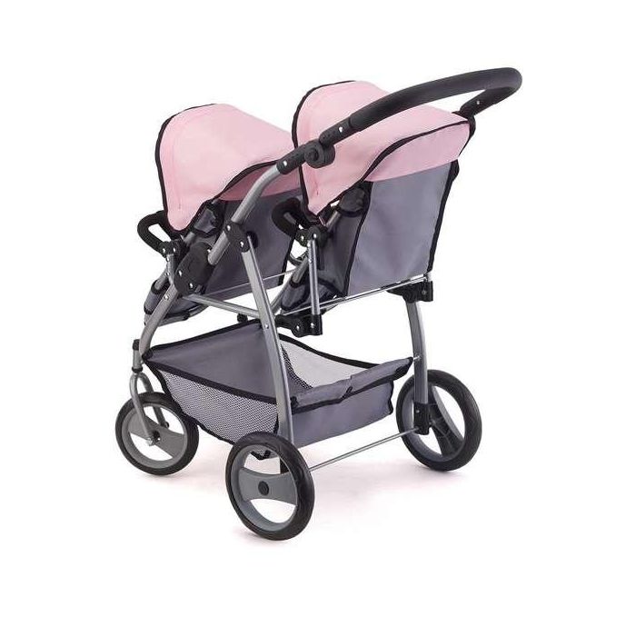 Coche de muñeca gemelar gris/rosa 76x63x4 6cm 2