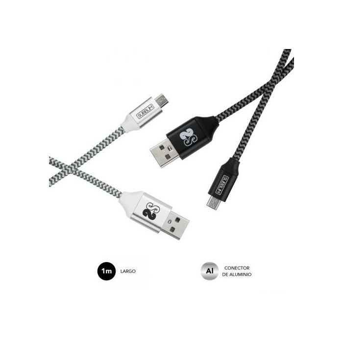 Subblim Cable USB A Micro USB 1m (2.4A) Pack 2 Unidades SUB-CAB-1MU001 Negro/Plata Carga Rápida Subblim Cable USB A Micro USB 1m (2.4A) Pack 2 Unidades SUB-CAB-1MU001 Negro/Plata Carga Rápida