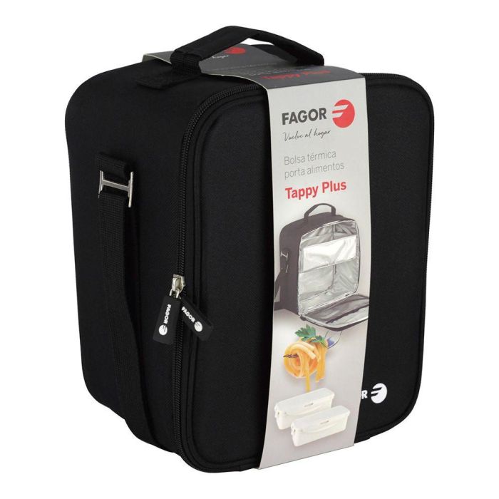 Fagor Porta alimentos Tappy Plus con 2 Fiambreras Herméticas 0,82L | Bolsa Térmica Aislante Frío/Calor | Negro | 17,5x17x24,5 cm 2 Fagor Porta alimentos Tappy Plus con 2 Fiambreras Herméticas 0,82L | Bolsa Térmica Aislante Frío/Calor | Negro | 17,5x17x24,5 cm 2