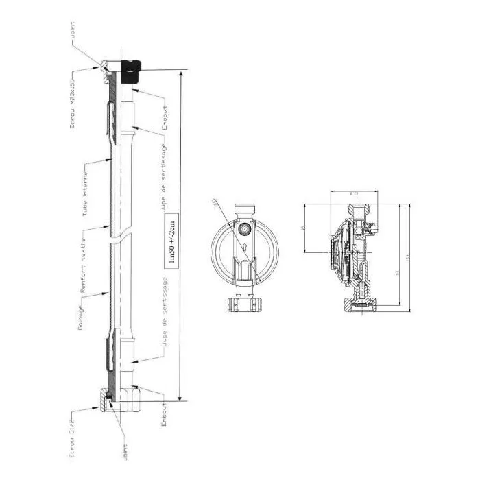Edouard Rousseau Regulador de butano M20X150 con Manguera 1.5m