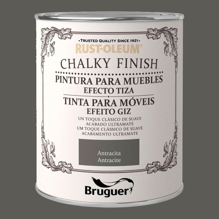 Bruguer Rust-Oleum Chalky Finish Pintura a la Tiza Antracita 0,750L - Acabado Ultra Mate Efecto Empolvado 0 Bruguer Rust-Oleum Chalky Finish Pintura a la Tiza Antracita 0,750L - Acabado Ultra Mate Efecto Empolvado 0