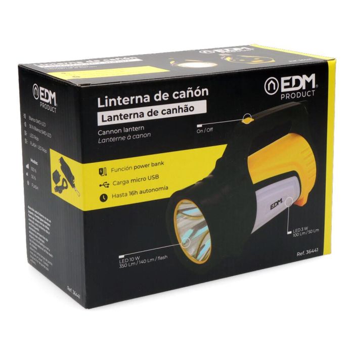 Edm Linterna Titan Force Multifunción Recargable + Power Bank 10W 350 Lm Luz Lectura Mapas Alcance 500m Batería 4000 mAh Hasta 16h Amarillo Negro 4