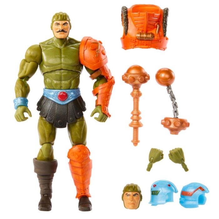 Mattel Man-At-Arms New Eternia Masters of the Universe Figura articulada 17.7cm con accesorios y cabezas intercambiables
