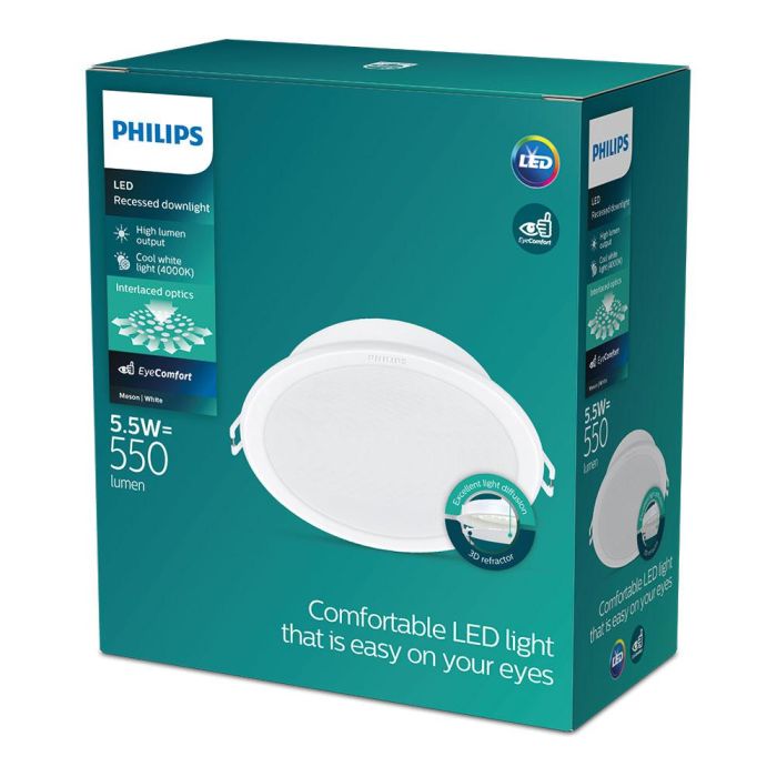 Downlight de empotrar de led 5,5w 550lm 4000k luz dia mod. meson ø9x3,5cm philips 2