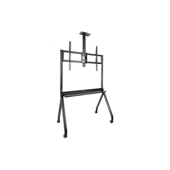 TooQ FS20208M-B Soporte de Suelo Móvil con Ruedas para TV 55-100", hasta 120kg. Altura Ajustable, Bandejas, Gestión de Cables, Acero Negro.