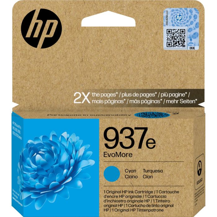 HP N.º 937E Tinta Cian Alta Capacidad XL para Officejet Pro 9110, 9120, 9130, 9720, 9730 - Aprox. 1.650 Páginas