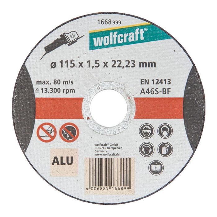 Wolfcraft Disco de corte para aluminio Ø115x1,5x22,23mm 1668999 - Sin rebabas, corte simple y sin vibraciones 0 Wolfcraft Disco de corte para aluminio Ø115x1,5x22,23mm 1668999 - Sin rebabas, corte simple y sin vibraciones 0