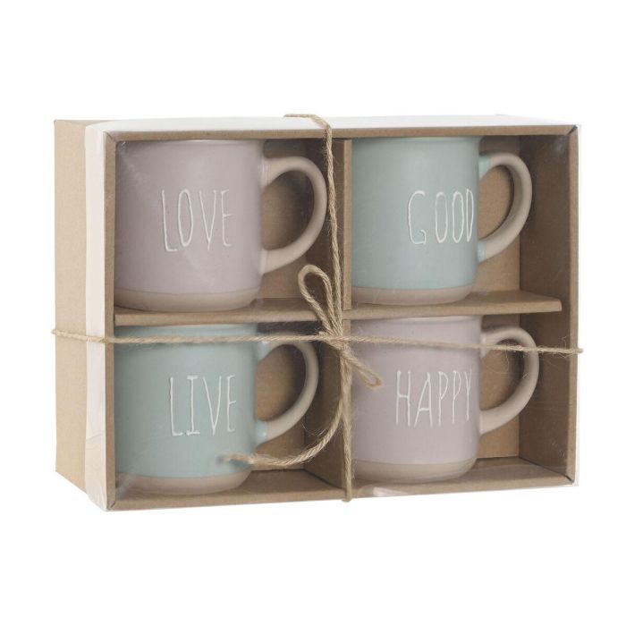 Mug Urban DKD Home Decor Rosa Azul 7 x 9.2 x 9.7 cm Set de 4 1