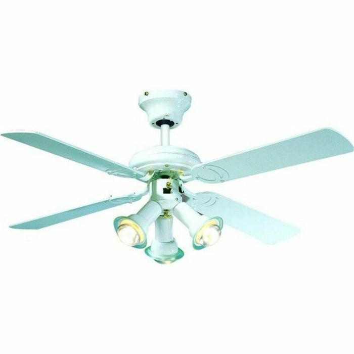 Farelek 112615 Ventilador de Techo Maldivas Ø 107 cm Reversible, 4 Aspas Blancas, Lámpara 3 Puntos E14 60W