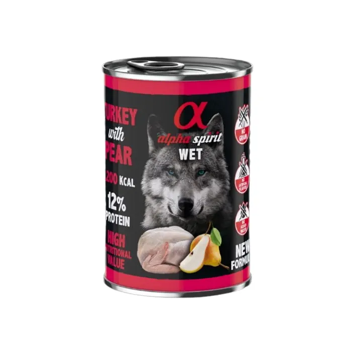 Alpha Spirit Alimento Húmedo para Perros Adultos Pavo con Pera Lata 6x400g