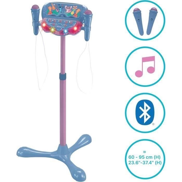 Micrófono Stitch con soporte ajustable e iluminado, altavoz, 2 micrófonos, efectos vocales y altavoz Bluetooth. 4 Micrófono Stitch con soporte ajustable e iluminado, altavoz, 2 micrófonos, efectos vocales y altavoz Bluetooth. 4