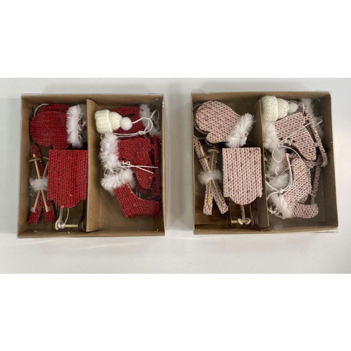 Decoracion Colgante Navidad Alpina DKD Home Decor Rosa Rojo 16 x 3 x 16 cm Set de 6 (6 Unidades)