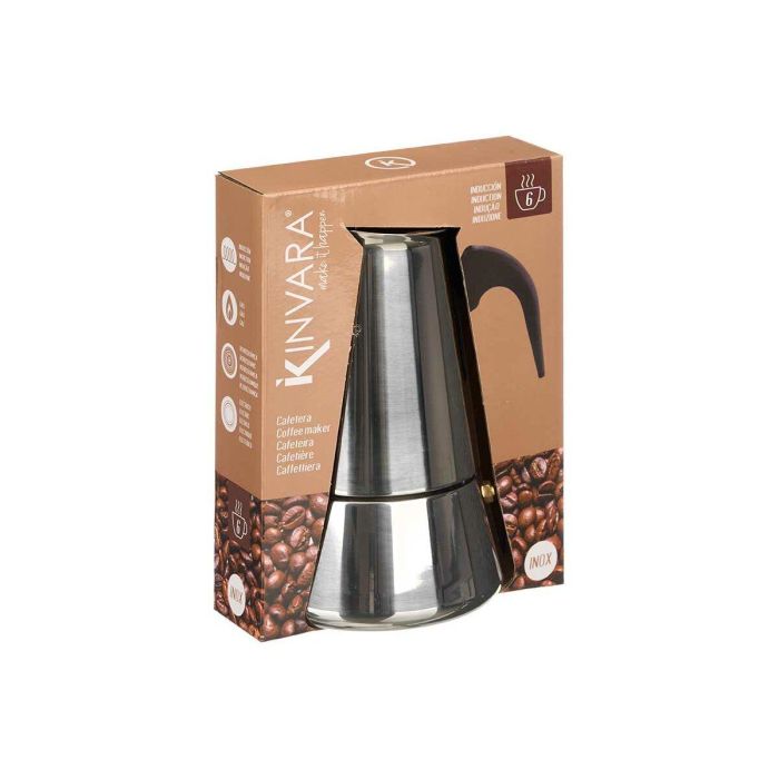 Cafetera Italiana Negro Plateado Acero 6 Tazas 1