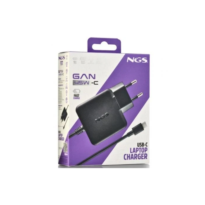 NGS GAN45W-C Cargador de Pared GaN 45W USB-C PD 3.0 para Portátil, Tablet y Smartphone, Automático 5-20V 4