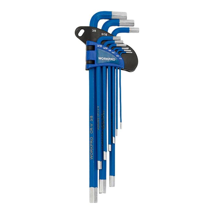 Workpro Juego de Llaves Allen de Brazo Largo Revestidas CR-V 9 Piezas Métricas (1.5, 2, 2.5, 3, 4, 5, 6, 8, 10 mm)