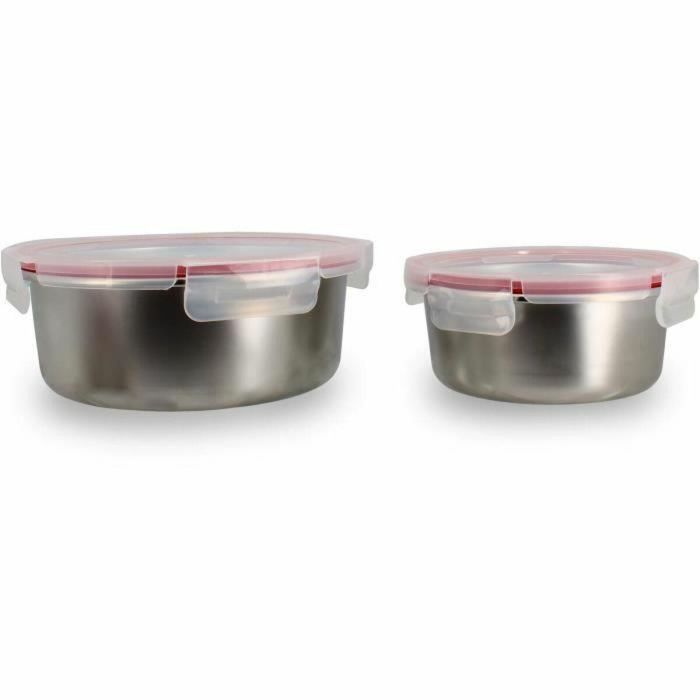 Menastyl 5040178 Juego 2 recipientes herméticos con tapa, acero inoxidable, redondos, 15 y 20 cm, apto microondas Menastyl 5040178 Juego 2 recipientes herméticos con tapa, acero inoxidable, redondos, 15 y 20 cm, apto microondas