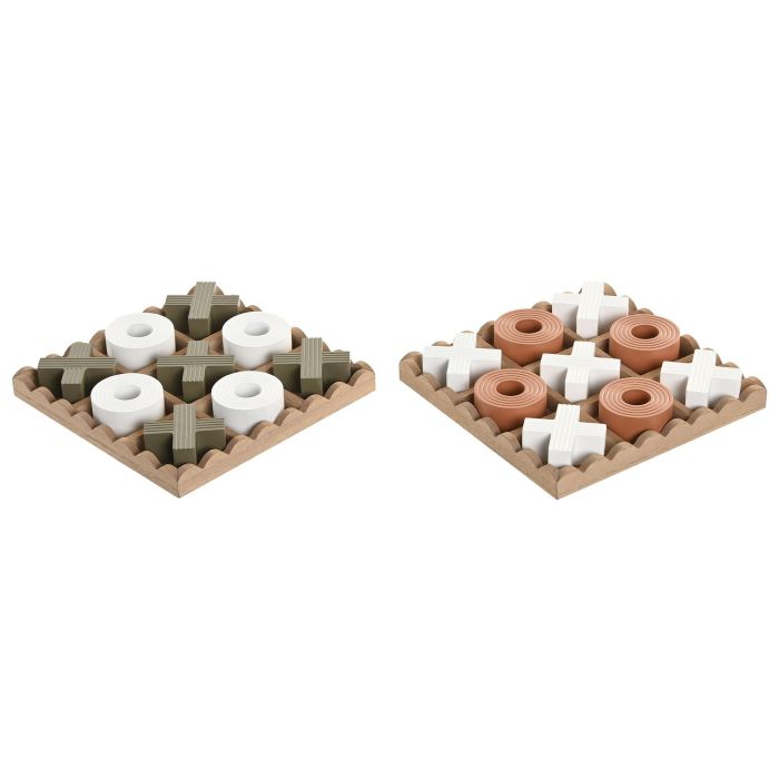 DKD Home Decor Juego de Mesa Urban Tic Tac Toe MDF Verde Camel 18.5 x 18.5 x 3 cm (4 Unidades)