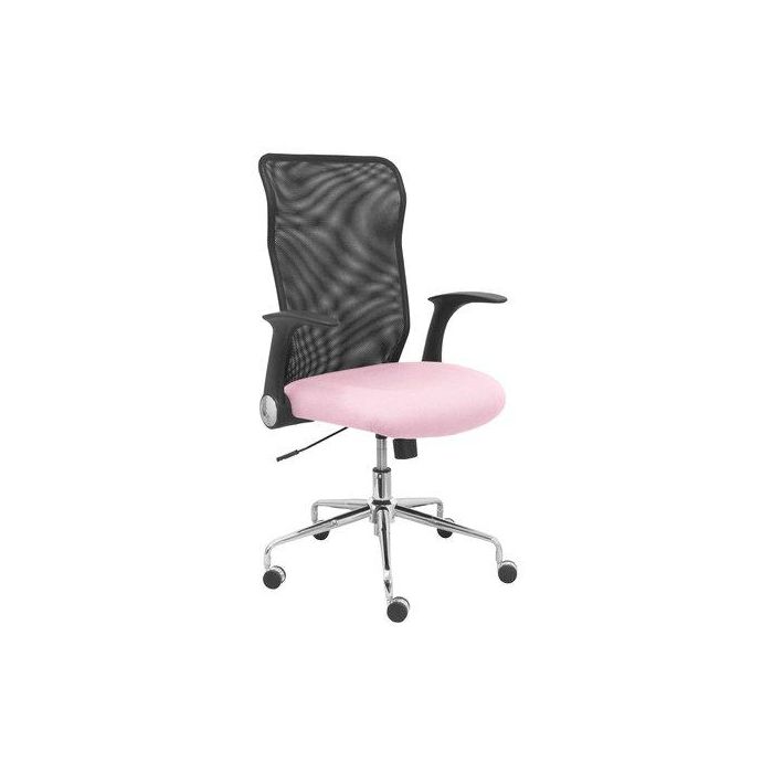 Silla Piqueras Y Crespo Minaya Brazos Retractiles Mecanismo Basculante Ergonomica Respaldo Malla Transpirable Negra Asiento Tapizado Bali Rosa Palido
