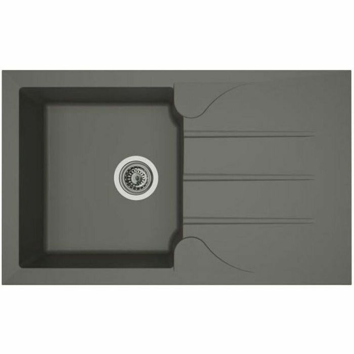 STRADOUR Fregadero de cocina empotrado 1 recipiente + 1 escurridor Aloa - Resina - 81 x 50 cm - Gris hormigón STRADOUR Fregadero de cocina empotrado 1 recipiente + 1 escurridor Aloa - Resina - 81 x 50 cm - Gris hormigón