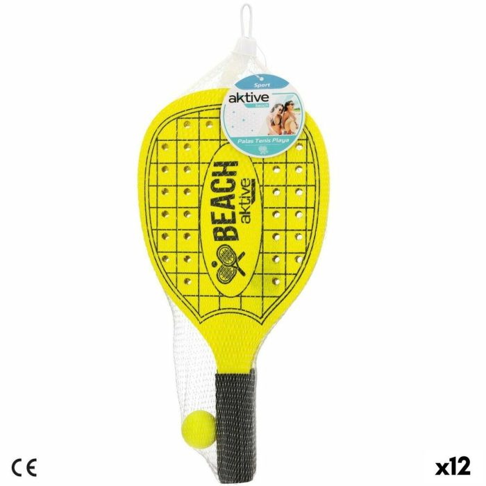 Palas de Playa con Pelota Aktive Neon Madera 20 x 40 cm (12 Unidades) 4 Palas de Playa con Pelota Aktive Neon Madera 20 x 40 cm (12 Unidades) 4