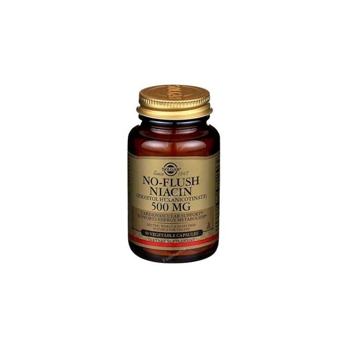 SOLGAR Niacina No Ruborizante 500 mg, 50 Vegicaps para el normal funcionamiento del sistema nervioso, apto para veganos