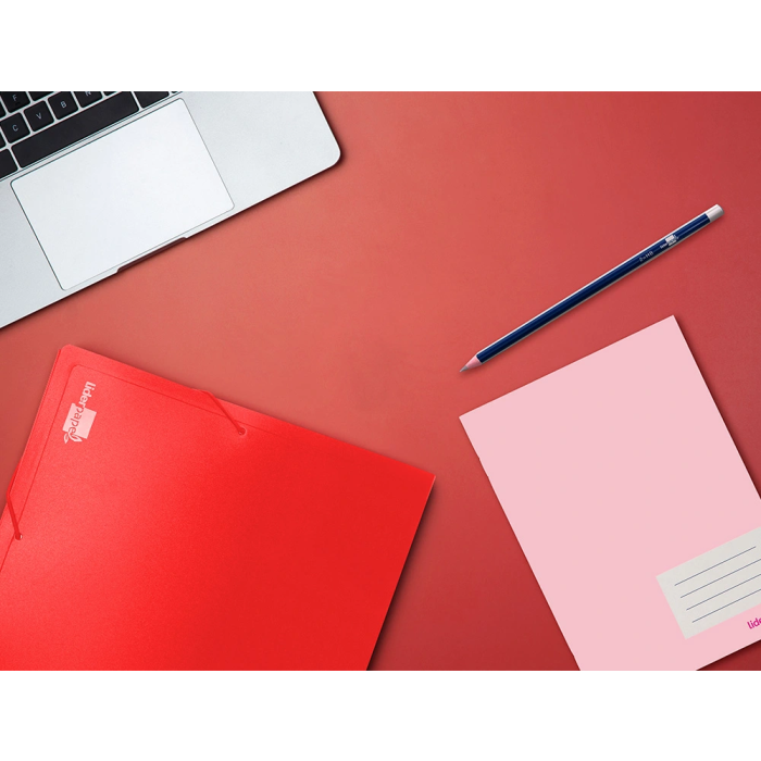 Liderpapel Carpeta Portadocumentos Polipropileno DIN A4 Lomo 50 mm Rojo Cierre Gomas 2 Bolsillos CD Capacidad 200 Hojas 7