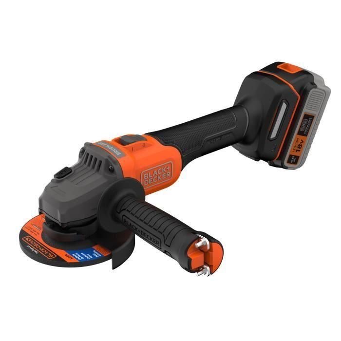 Amoladora angular inalámbrica + batería 4Ah + cargador - BLACK&DECKER - BCG6L8F1S-QW - Sin escobillas - 18V - 115m - Con 3 discos y bolsa de transporte 1