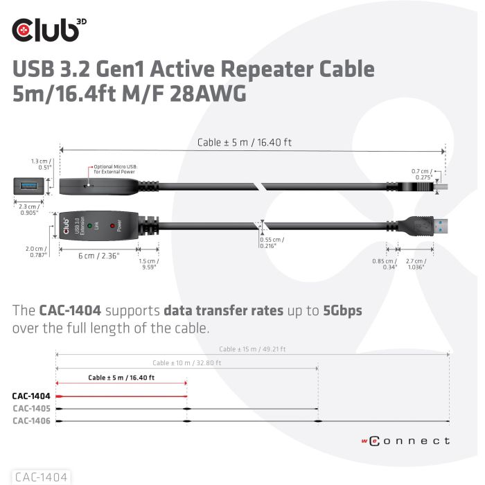 Club3D cable de extensión activo USB 3.2 A 5m - 5 Gbps macho/hembra 3 Club3D cable de extensión activo USB 3.2 A 5m - 5 Gbps macho/hembra 3