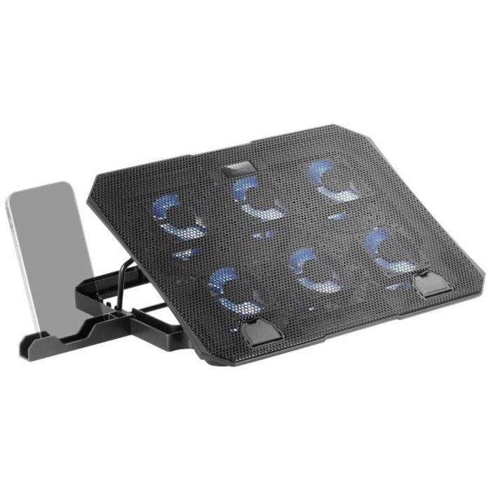 Mars Gaming Base de Refrigeración MNBC23 para Portátil hasta 16", 6 Ventiladores LED Azul, Stand Ajustable 6 Posiciones, Soporte para Smartphone