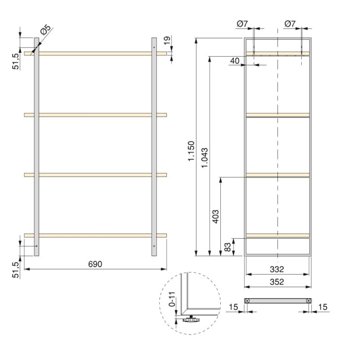 Emuca Kit de estantería Lader con estructura y estantes, altura 1150mm, Acero, Pintado negro y Madera 10 Emuca Kit de estantería Lader con estructura y estantes, altura 1150mm, Acero, Pintado negro y Madera 10