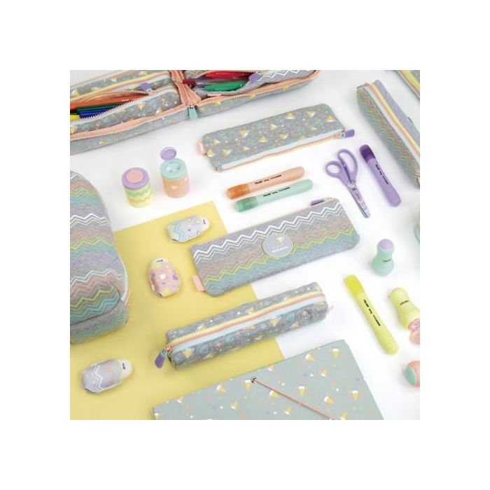 Milan Portatodo Mini Sugar Diamond Líneas 081129SDB Estampado Gris Poliéster Cremallera Niño/Niña Escolar 1