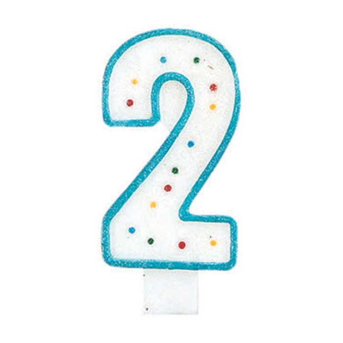 Party Time Vela de Aniversario Numeral Número 2 para Tarta, 14 cm, con Pincho, Decorada, Colores Surtidos