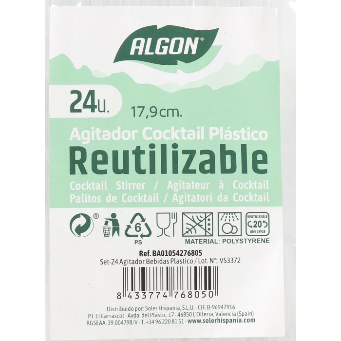 Set de 24 agitadores para bebidas de plástico Algon (24 Cajas) 8 Set de 24 agitadores para bebidas de plástico Algon (24 Cajas) 8