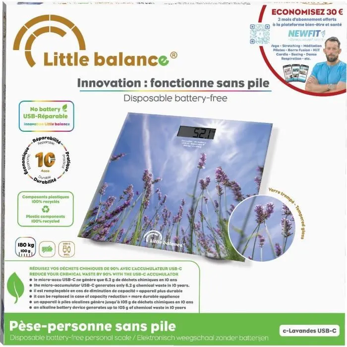 Little Balance LIT3760240788423 Báscula de Baño USB-C Color Lavanda 1