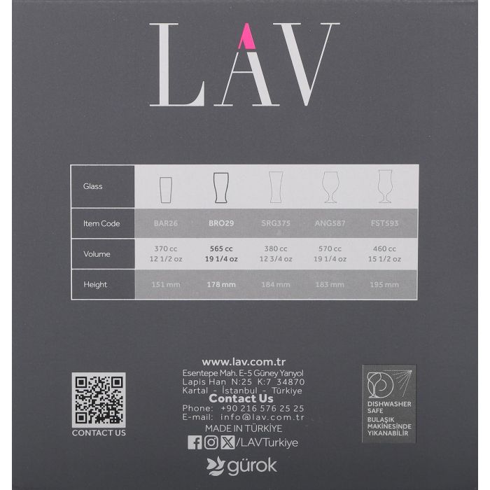 Lav Set 6 Vasos Cerveza Brott 565Cc Ø8x18 cm (4 Cajas) 1