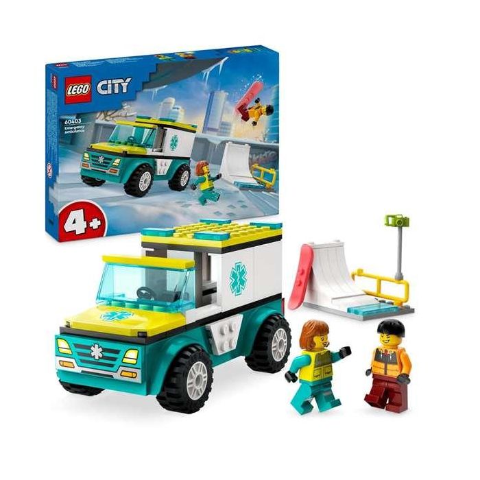 Juego de construccion ambulancia de emergencias y chico con snowboard lego city 1