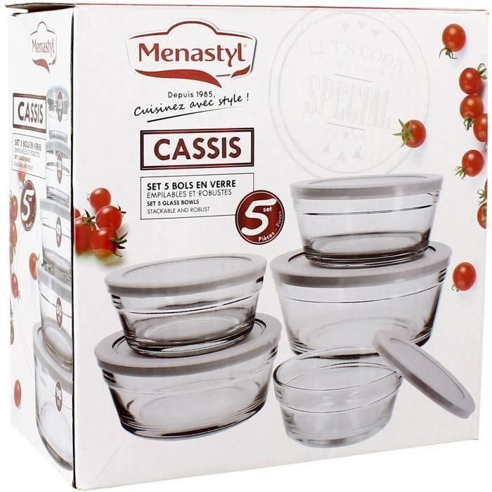Juego de 5 cuencos - MENASTYL - 5039038 - 150 ml, 230 ml, 400 ml, 610 ml y 940 ml - Tapas de plástico resistentes 1 Juego de 5 cuencos - MENASTYL - 5039038 - 150 ml, 230 ml, 400 ml, 610 ml y 940 ml - Tapas de plástico resistentes 1