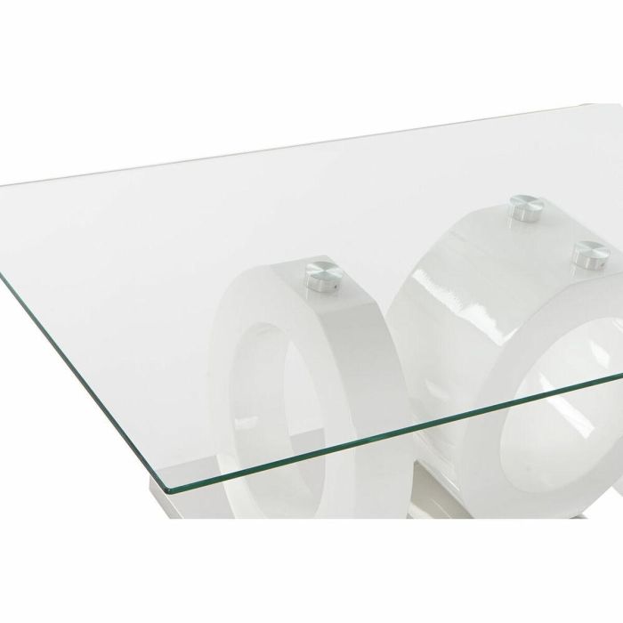 DKD Home Decor Mesa de Centro Moderna con Tapa de Cristal y Estructura de MDF Blanco Transparente Desmontable 60x110x45 cm 1 DKD Home Decor Mesa de Centro Moderna con Tapa de Cristal y Estructura de MDF Blanco Transparente Desmontable 60x110x45 cm 1