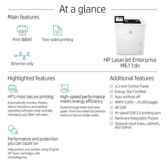 HP 7PS84A Impresora Láser Monocromo para Empresa LaserJet Enterprise M611dn - Dúplex Automático, 65 ppm, Alta Velocidad y Seguridad 19 HP 7PS84A Impresora Láser Monocromo para Empresa LaserJet Enterprise M611dn - Dúplex Automático, 65 ppm, Alta Velocidad y Seguridad 19