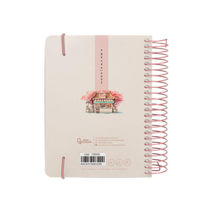 Agenda Espiral Liderpapel Santorini A6 2025 Dia Pagina Cherry Blossoms Papel 60 gr 2