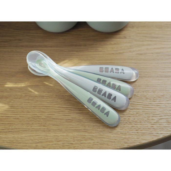 Juego de 4 cucharas de silicona para primera edad, color gris terciopelo y verde salvia 1 Juego de 4 cucharas de silicona para primera edad, color gris terciopelo y verde salvia 1