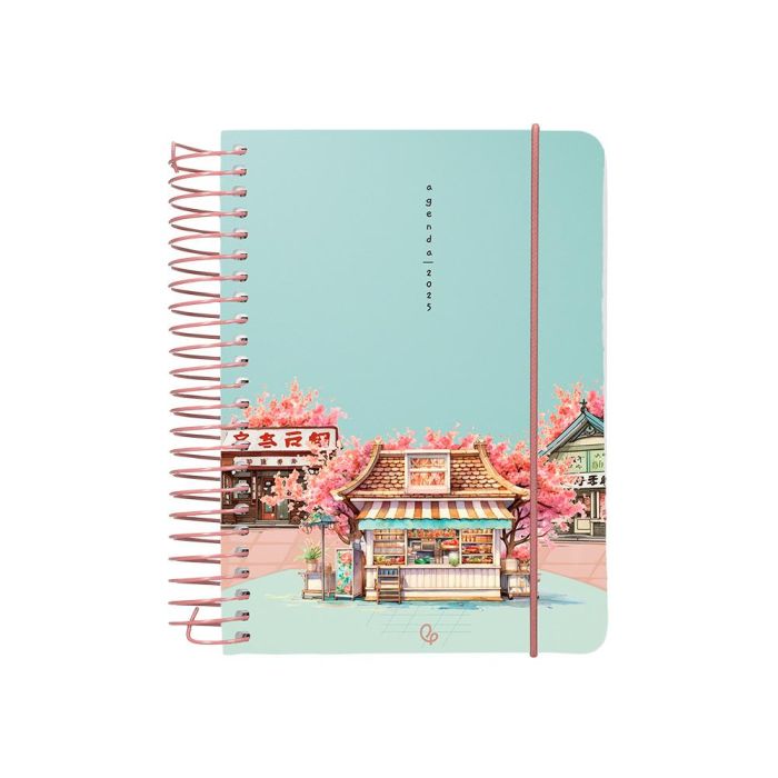 Agenda Espiral Liderpapel Santorini A6 2025 Dia Pagina Cherry Blossoms Papel 60 gr 1