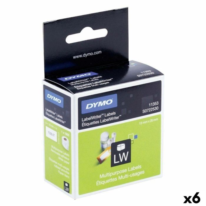 Etiquetas para Impresora Dymo Blanco Negro 1000 Piezas 13 x 25 mm (6 Unidades)